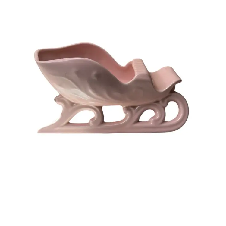 034 Pink Pottery Sleigh Holland Mold Planter Candy Dish 7.5" X 3.5"