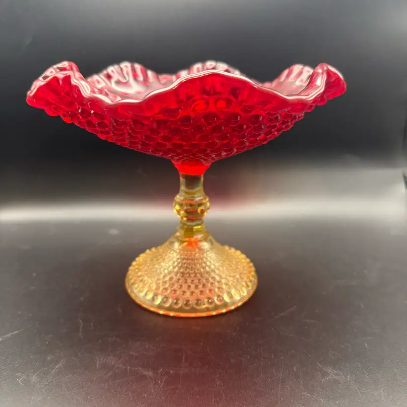 Kanawha Glass Amberina Hobnail Pedestal Compote - 7 3/4 In