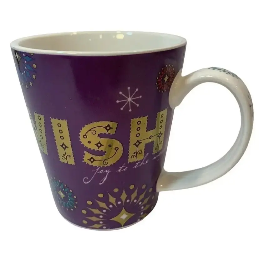 Starbucks Christmas 2006 Wish Joy To The World Purple & Gold Mug 14 oz