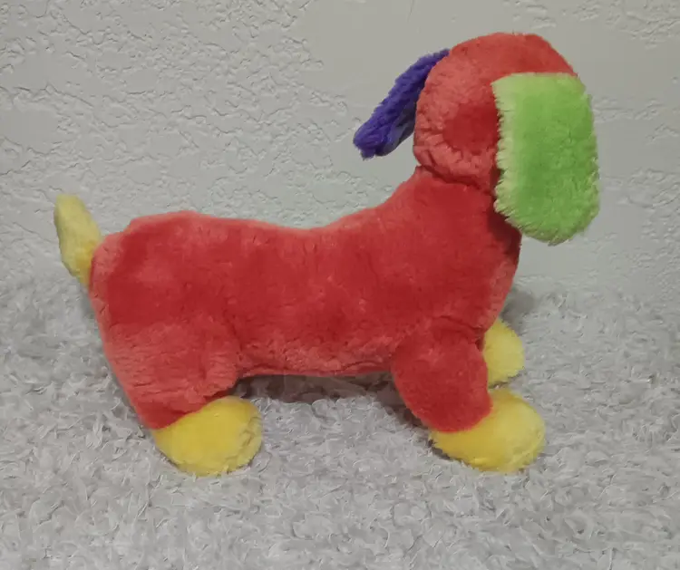 1980s Toy Works LLC Color Block Dachshund Plush Stuffed Animal Carnival Cleaned
