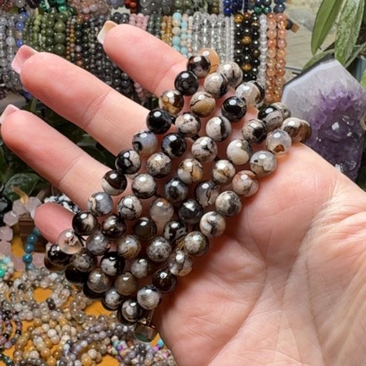 Black Flower Agate 8mm Bracelet