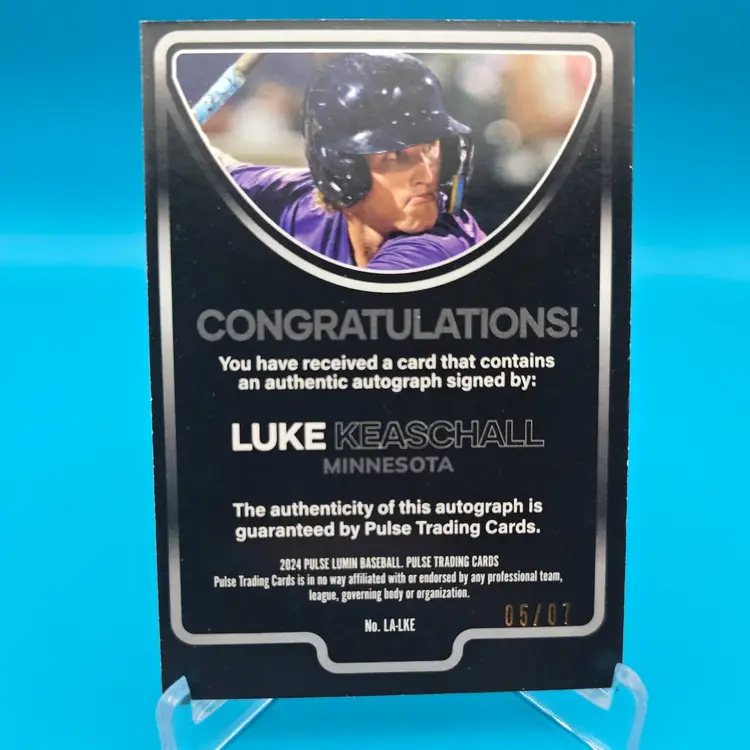 Luke Keaschall 2024 Pulse Lumin Holo Silver On Card Auto 5/7 Minnesota Twins