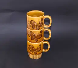 Vintage Set of 3 Stackable Mugs Cups Porcelain Japan Butterflies 6 oz