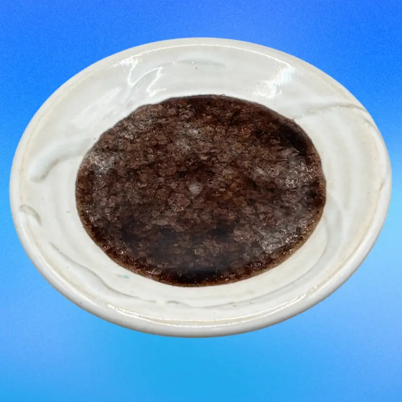 Signed Pottery Trinket Dish With Brown Fused Glass Center 7.25”