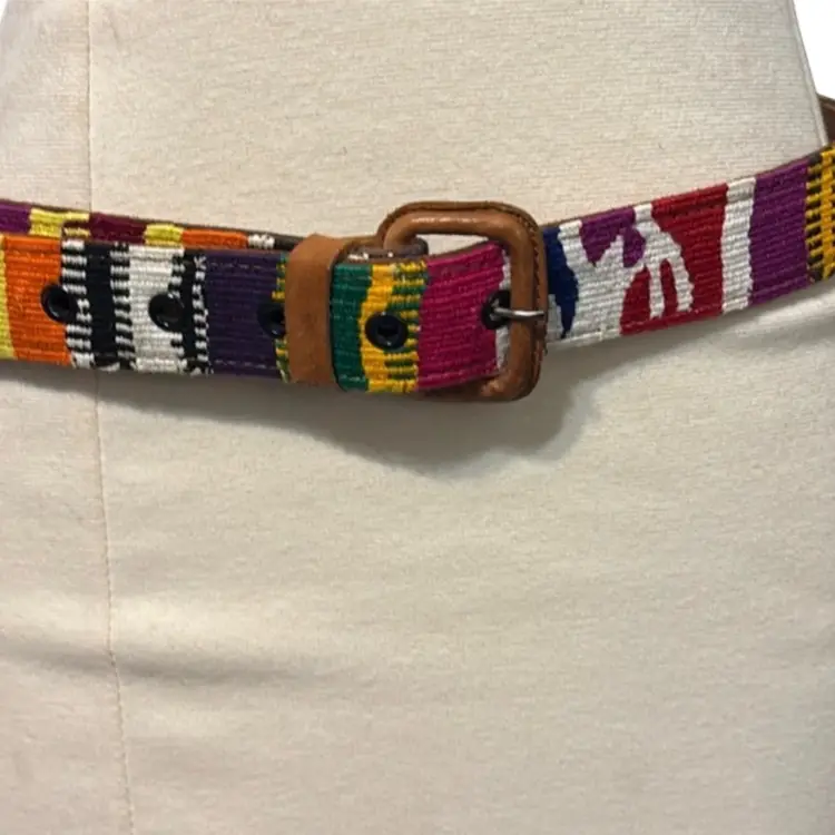Vintage Leather Belt Boho Traditional Tribal Size 34