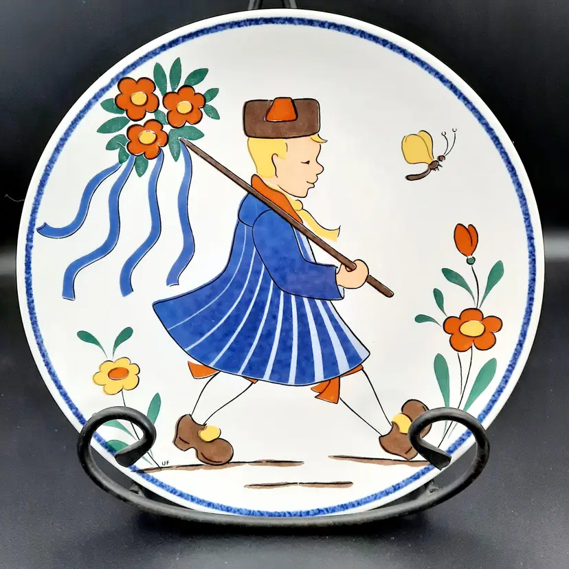 Vintage Waechtersbach Western Germany Folk Art Boy Plate