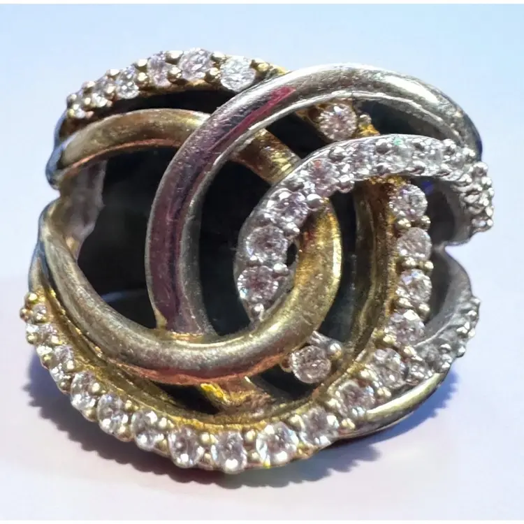 1.23ctw White Cubic Zirconia Rhodium & 18k Yellow Gold Vermeil On Sterling Silver Ring - From The “Eterno” Collection- JTV - Signed Bella Luce By Lisa Mason - Size 8