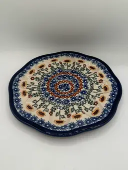 Polish Pottery 9.5” Deviled Egg Plate W/ Sunflowers & Pottery Mark