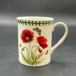 Portmeirion Botanic Gardens Poppy Mug Cup Butterflies Red Floral Drinkware