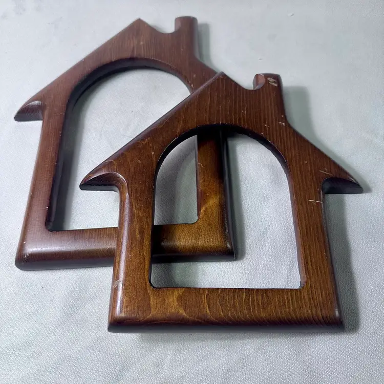 Two Vintage House-Shaped Wood Frames shadow box DIY Country Grandma Core  Home Sweet Home