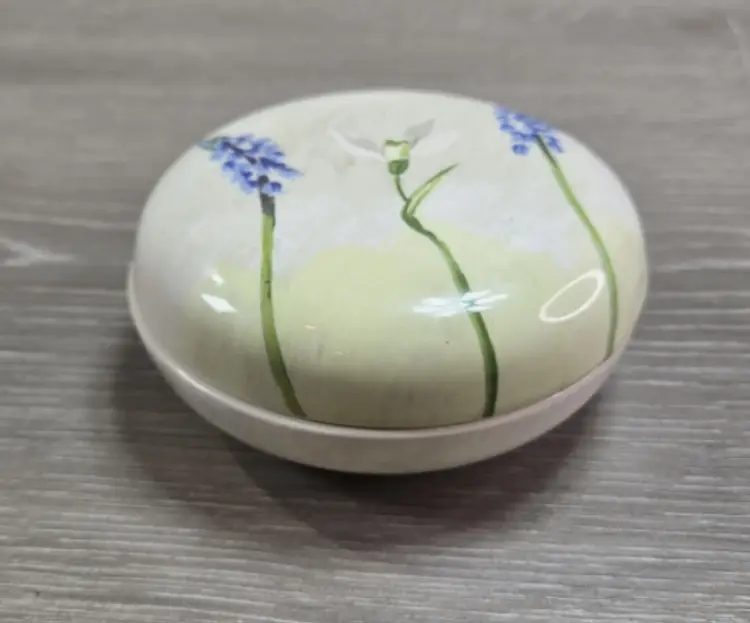 RARE Gien France "Alice" Pattern Bluebell Flowers Trinket Jewelry Box