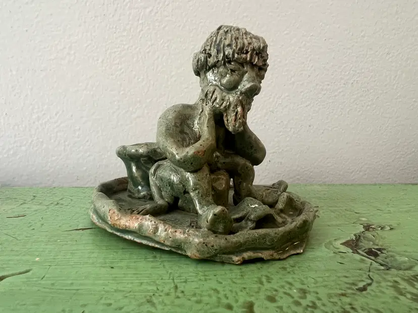 Studio Pottery Whimsical Candle Holder. Hobbit, Elf, Gnome. Marked Verd. Handmade