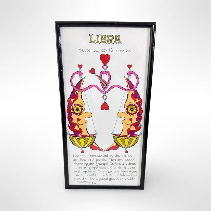 Vintage Margot Johnson Libra Zodiac Horoscope Framed Print Pop Art 1968 Moons Scales