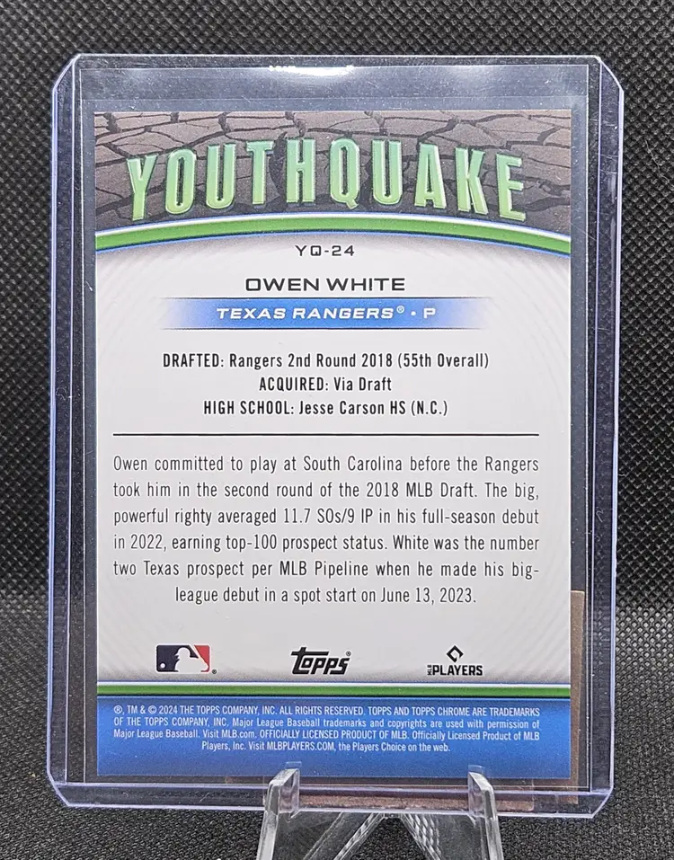 2024 Topps Chrome Youthquake Orange Refractor #YQ24 Owen White RC Texas Rangers /25