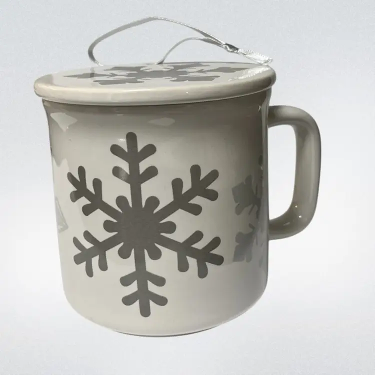 Temptations by Tara- Snowflake Mug With Cover/coaster that Doubles as an Ornament!  w/ Original Box- 16 Ounces