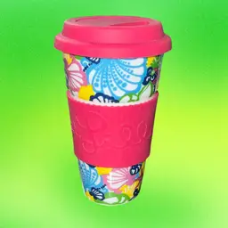 Lilly Pulitzer Seashells Porcelain Travel Mug w/ Pink Silicone Lid & Sleeve