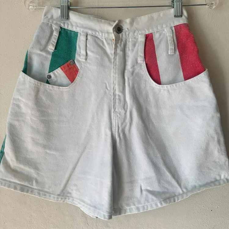 Vintage 90s Steel Jean Shorts Striped White Denim Size 5