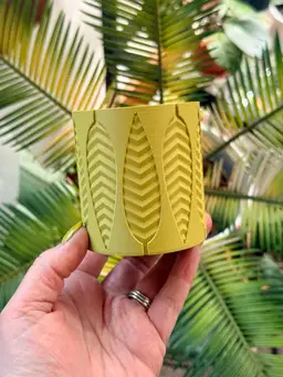 Matte Avocado Green - Plant Cover Pot - Leaf Embossed - 2.5” x 2.75” Inner