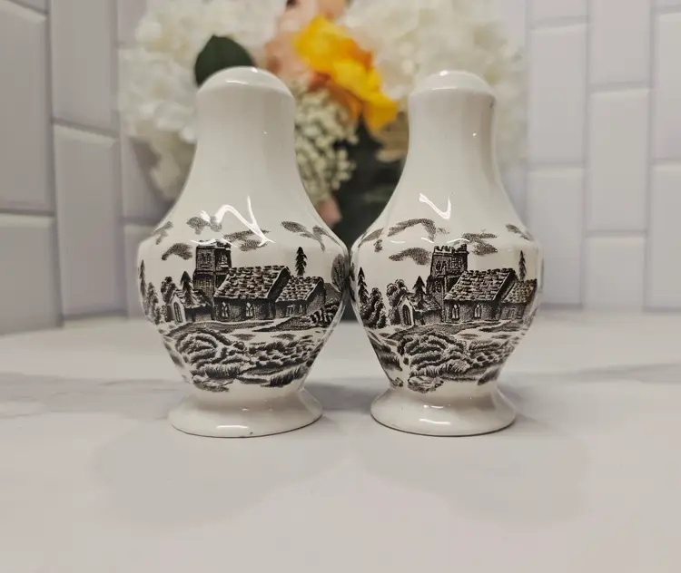 Salt and Pepper set by Myott Staffordshire, Royal Mail Brown (Cream Background) collection
