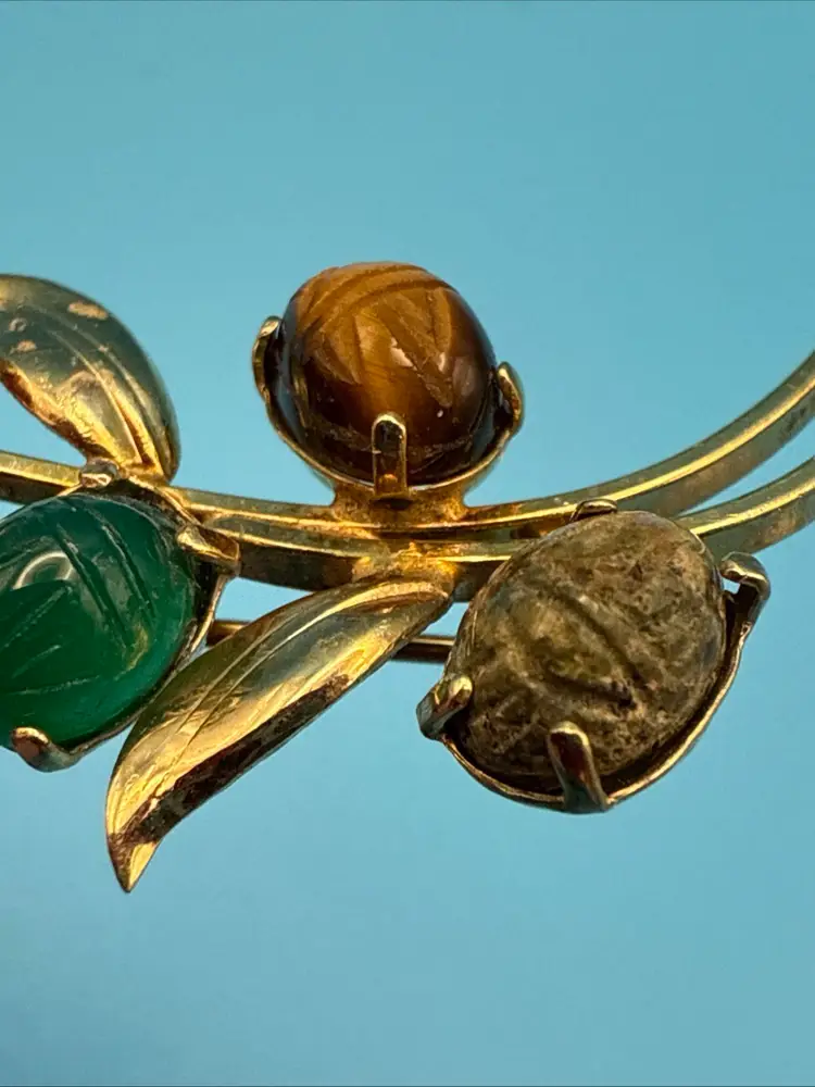 Vintage 12k Multi-Stone Scarab Brooch