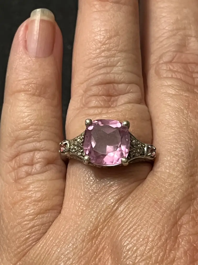 Sterling Silver Pink Gemstone Diamond STS Chuck Clemency Size 8