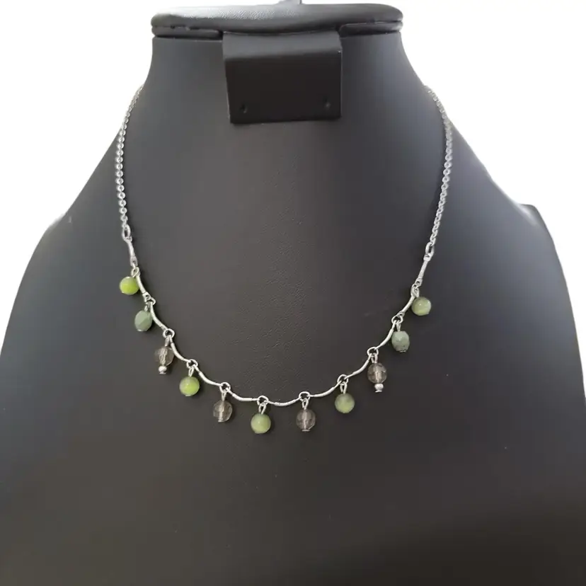 Sweet Silver Tone Link Choker Transluscent Ball Beads Faceted 18" Necklace