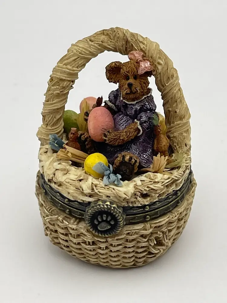Vintage, Boyds, Uncle Beans/Laurel Bearibean, Trinket Treasure Box, Easter Basket With Trinket