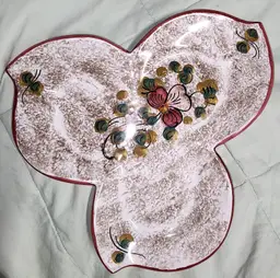 Dip A Mano Italian Pottery 3-Section Divided Dish 9"x10" Pink Green Gold Olive