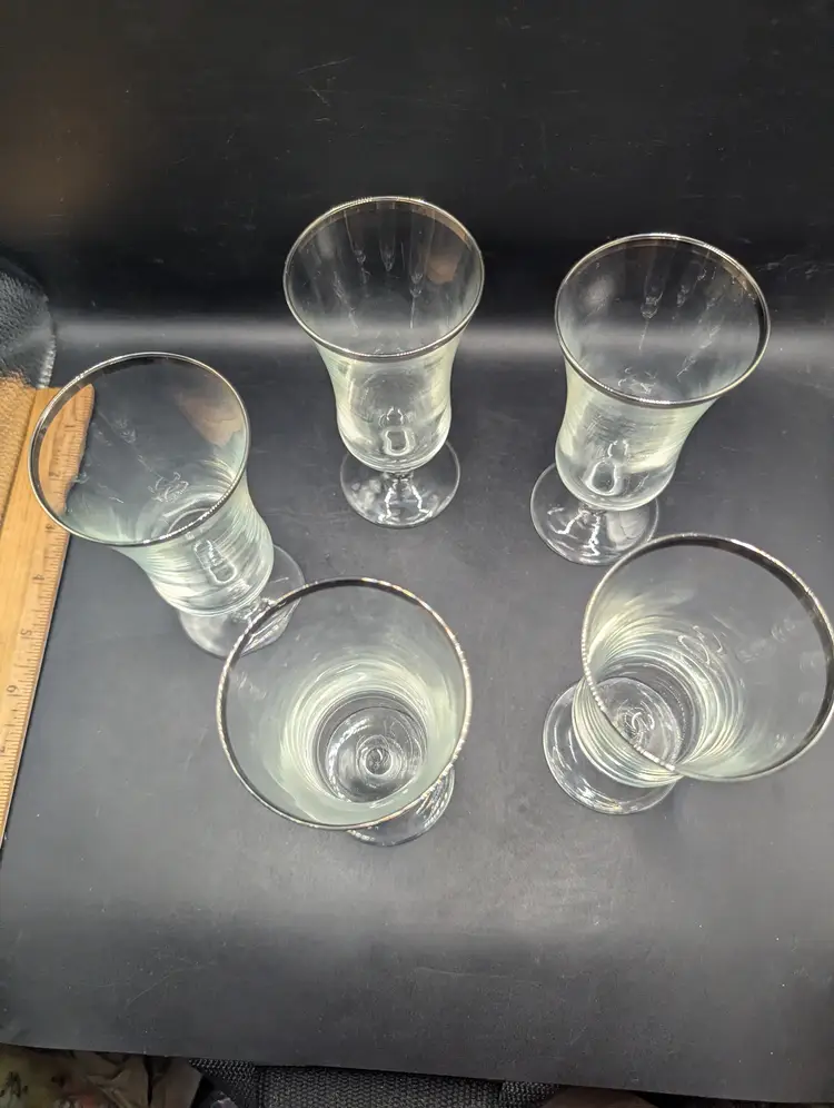 Vintage Set of 5 1950s by Cristal D'Arques-Durand Platinum Rim Cocktail/Parfait Glasses.