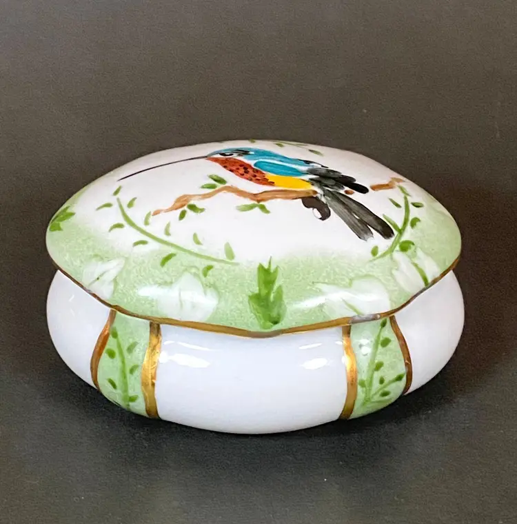 Redbreasted Hummingbird Hand Painted Ceramic Trinket Box 3 1/2"x3"x2"