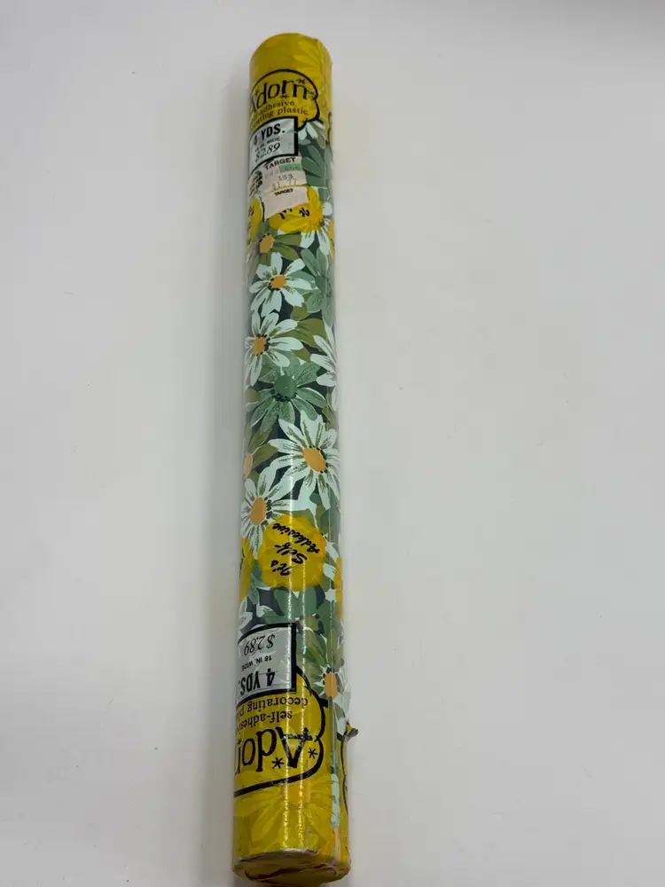 Adorn Self Adhesive Contact Paper Vintage Retro MCM Daisies Green Blue Flowers NOS