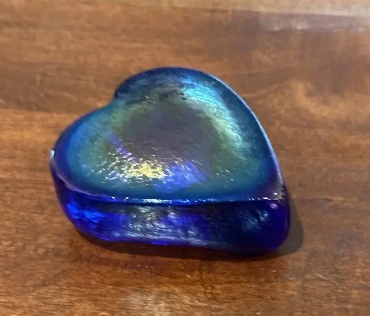 Robert Held Blue Iridescent Art Glass Paperweight