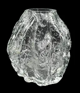 Vintage Ingrid Glasshute Germany Glass Bud Vase Ice Bark Textured Brutalist 4.5”