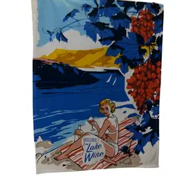 “Greetings From Lake Wine” Kitschy Vintage Inspired Tea Towel By Blue Q 100% Cotton 26” x 20”
