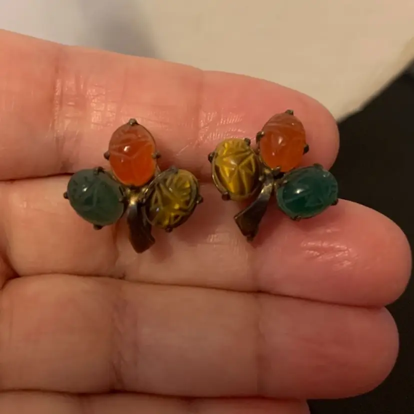 Vintage Sterling Silver Scarab Earrings