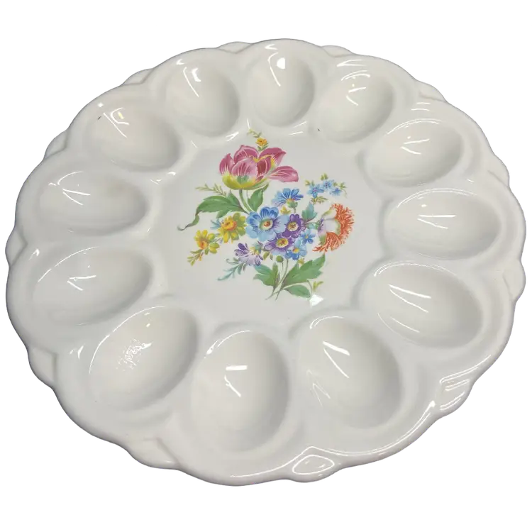 E & R American Artware Deviled Egg Plate, 12 Egg Indentations, 9.25" Dia.
