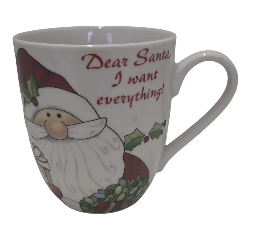 Fitz and Floyd SANTA'S Big Day Dear Santa, I Want everything! Ceramic Mug Cup