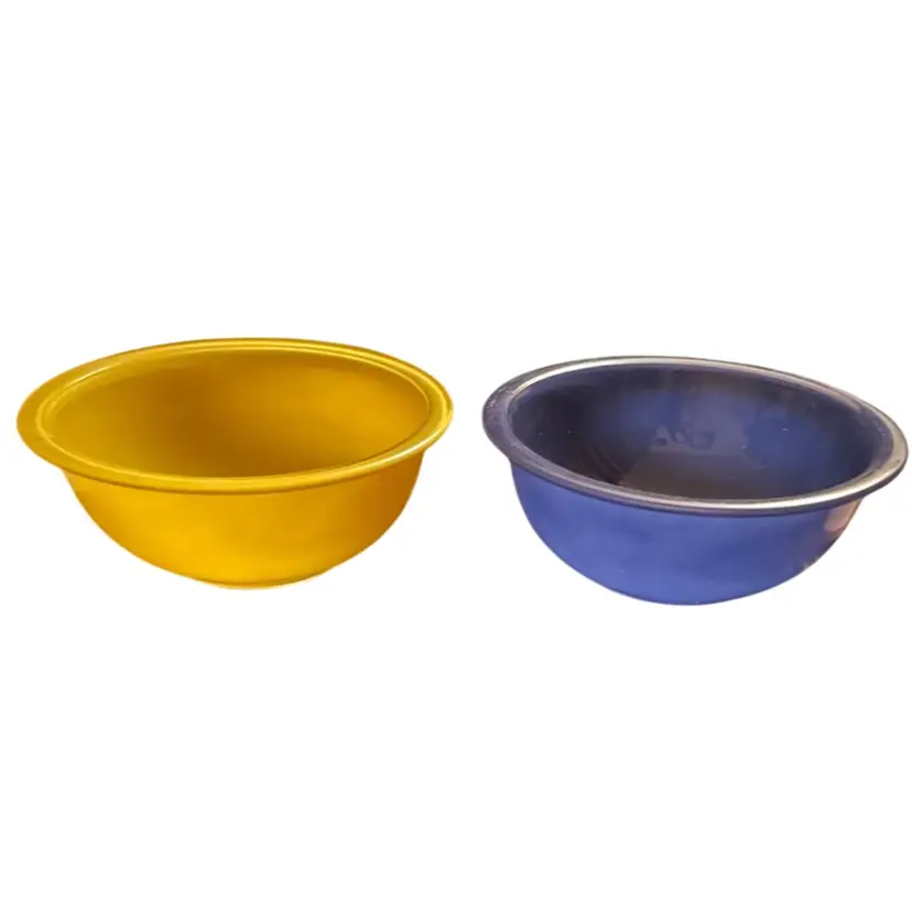 Vintage Pyrex Clear Bottom # 323 1.5L Primary Yellow & Blue Mixing / Nesting