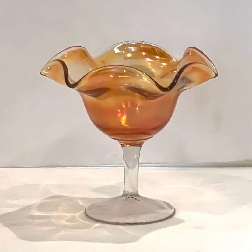 Vintage Fluted Compote Bowl Marigold Iridescent Carnival Glass Candy or Bon-Bon Dish