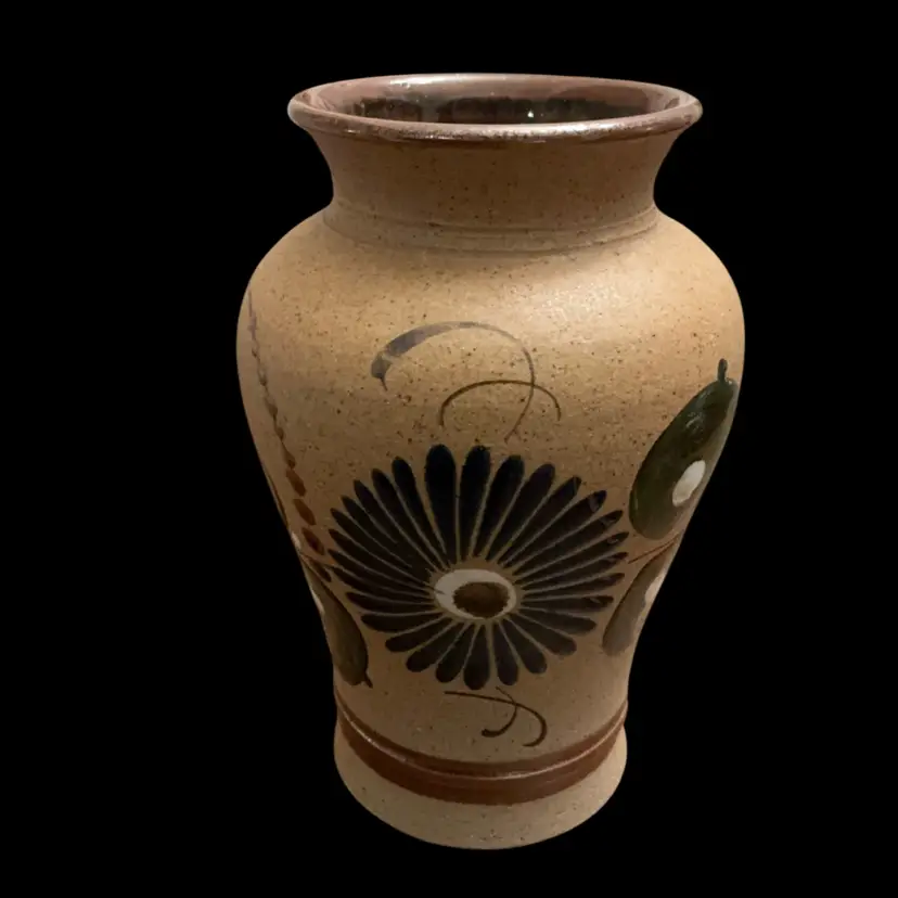 Vintage Mexican Tonala Folk Art Sandstone Pottery Vase 5.75”x 4”