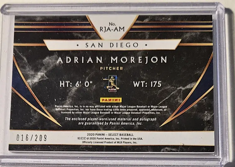 2020 Panini Select RC Patch Auto Adrian Morejon 016/209