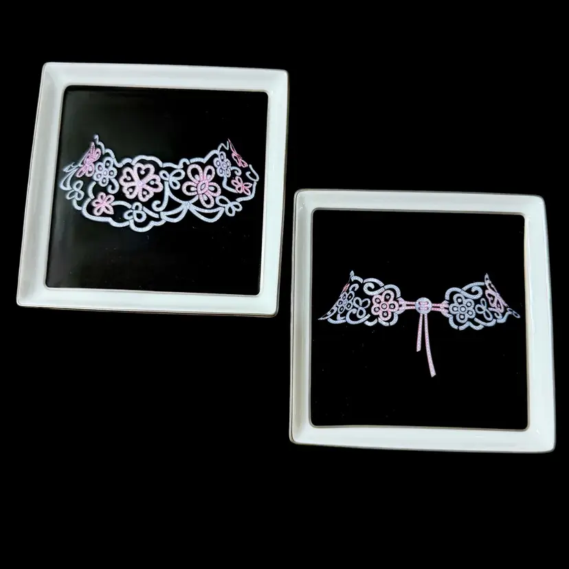 Van Cleef Arpels 2005 Trinket Dish Pair, Black & White Jewelry Trays, Luxury Vanity Decor, Porcelain Catchall Set, French Boutique Gift