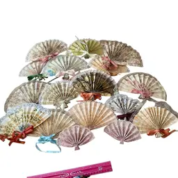 17 Handmade Fans With Fabric And Wallpaper Samples Victorian Lace And Silk Ribbon Use On A Garland For Spring And Summer Or Party Favors