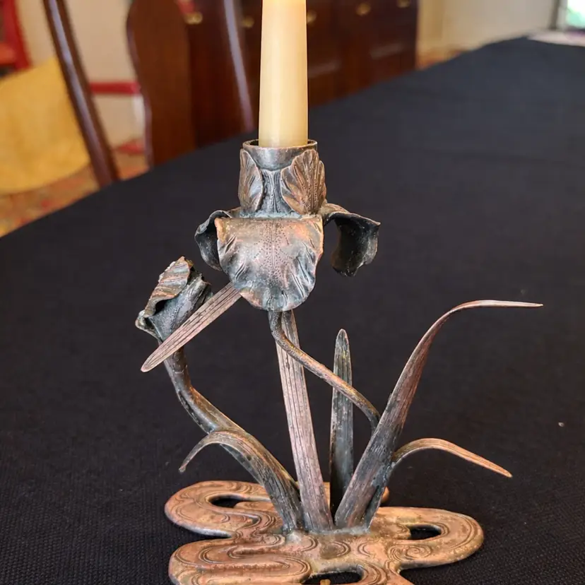 Art Nouveau Metal Floral Candle Holder