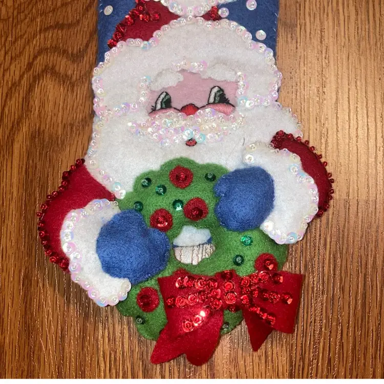 Handmade Christmas Door Hanger Felt Santa Sequin
