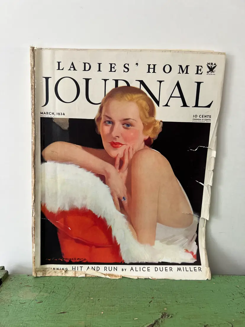 1934 The Ladies Home Journal March Issue, Art Deco- Charles Chambers Paining Cover. Vintage Ads and Graphics Magazine Periodical