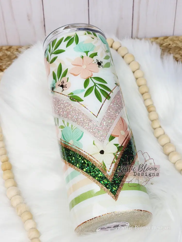 20 Oz Glitter/Floral/Striped Elegant Vsplit Custom Stainless Steel Insulated Tumbler