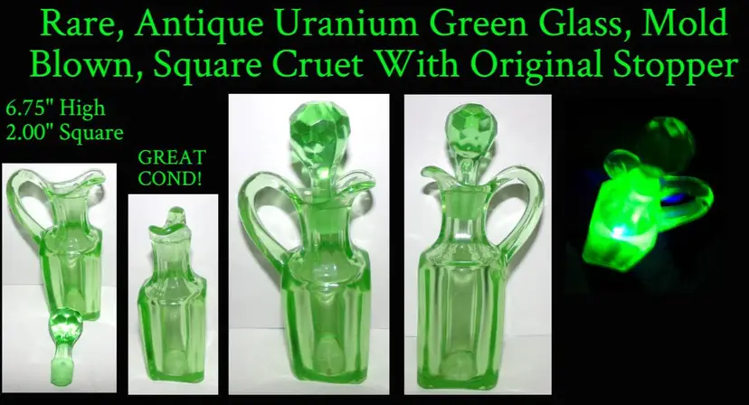 Antique VERY Rare Uranium Glass Green Cruet with Original Stopper!!