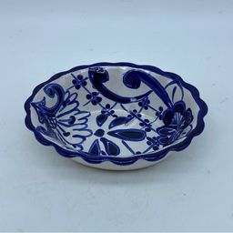 Hand-painted blue and white Talavera ceramic decorative bowl 6” x 2”
