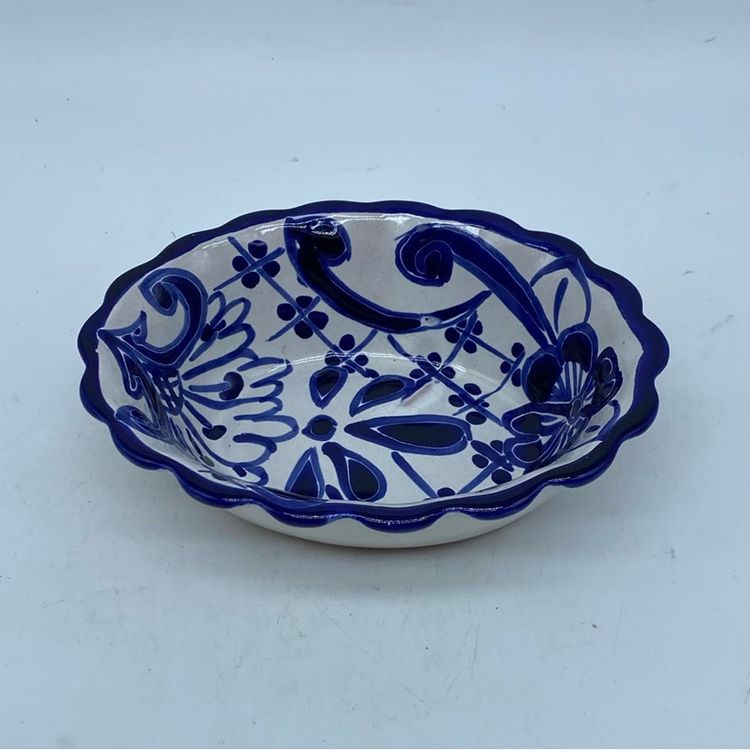 Hand-painted blue and white Talavera ceramic decorative bowl 6” x 2”
